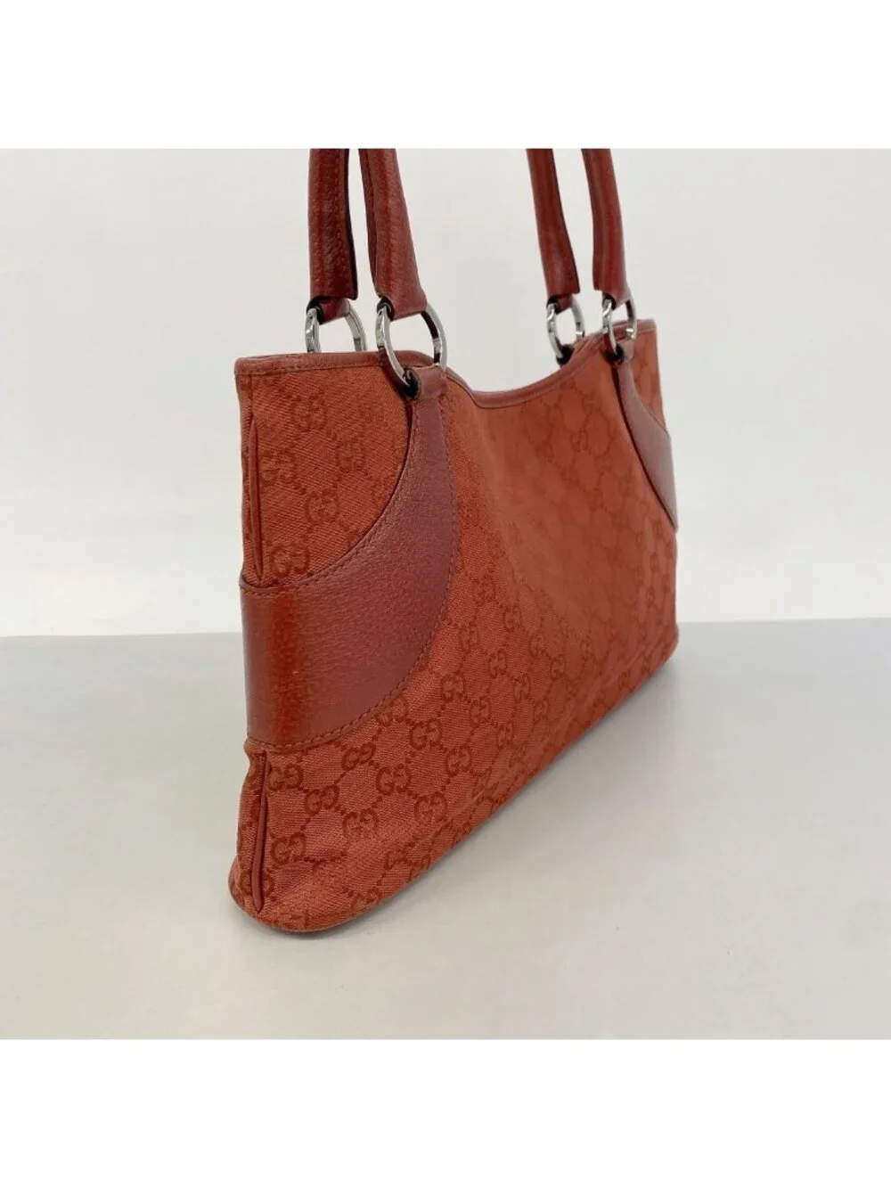 Gucci Tote Bag GG Canvas Red Silver